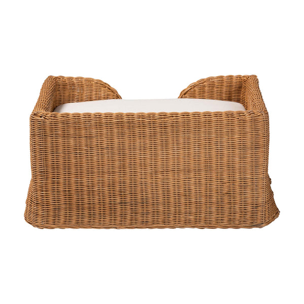 Baxton Studio Bali Belita Natural Rattan Pet Bed - Handwoven Boho-Coastal Enclosed Lounge With Cushion 30" Light Honey DC1121-Natural Rattan-Lg-Cushion-Pet Bed