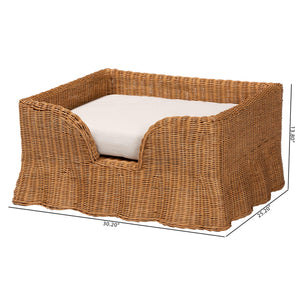 Baxton Studio Bali Belita Natural Rattan Pet Bed - Handwoven Boho-Coastal Enclosed Lounge With Cushion 30" Light Honey DC1121-Natural Rattan-Lg-Cushion-Pet Bed