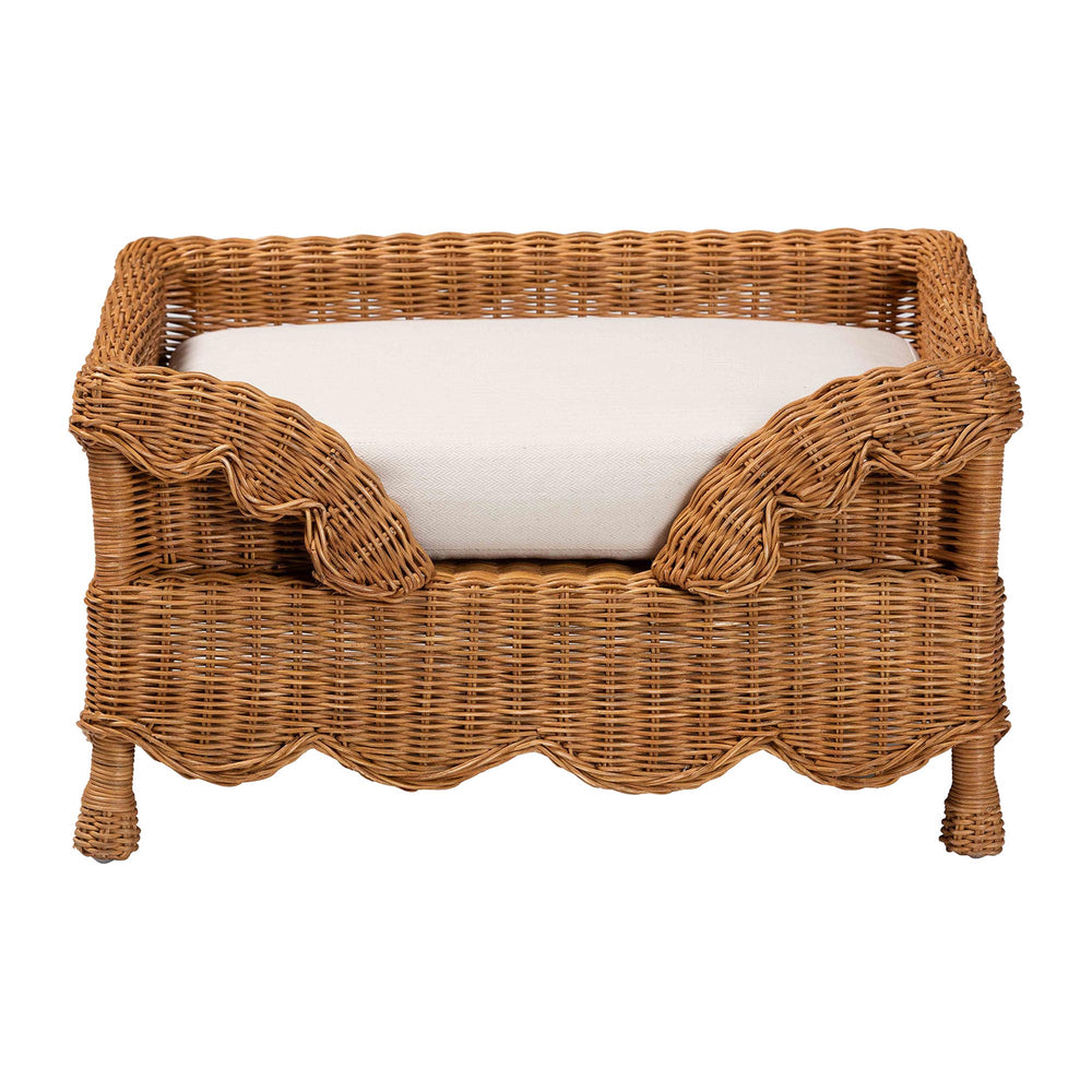 Baxton Studio Bali Papina Natural Rattan Pet Bed With Scalloped Sides, Handwoven Boho Lounge With Cushion Light Honey DC1122-Natural Rattan-Sm-Cushion-Pet Bed