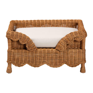 Baxton Studio Bali Papina Natural Rattan Pet Bed With Scalloped Sides, Handwoven Boho Lounge With Cushion Light Honey DC1122-Natural Rattan-Sm-Cushion-Pet Bed