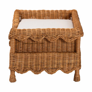 Baxton Studio Bali Papina Natural Rattan Pet Bed With Scalloped Sides, Handwoven Boho Lounge With Cushion Light Honey DC1122-Natural Rattan-Sm-Cushion-Pet Bed