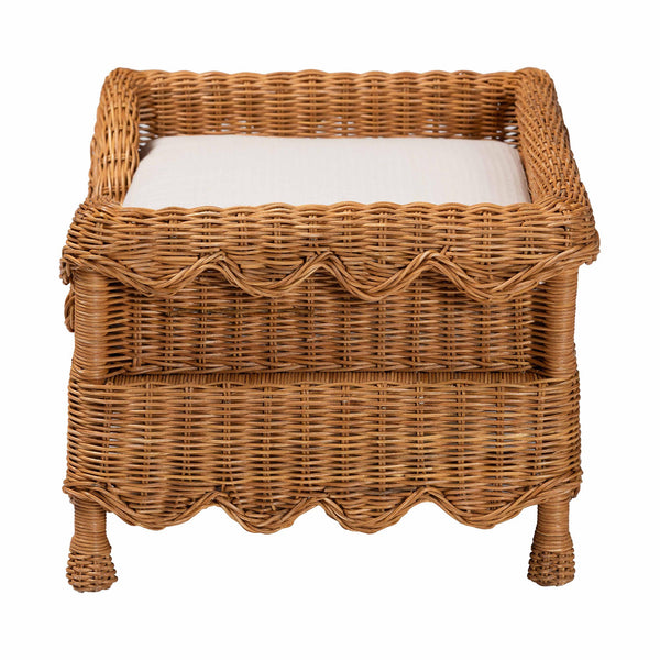 Baxton Studio Bali Papina Natural Rattan Pet Bed With Scalloped Sides, Handwoven Boho Lounge With Cushion Light Honey DC1122-Natural Rattan-Sm-Cushion-Pet Bed