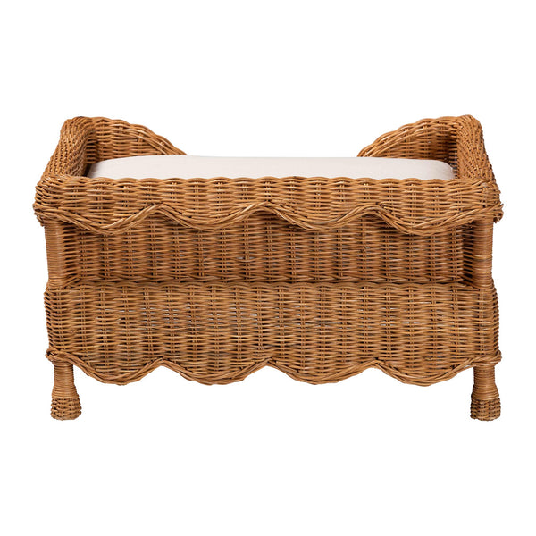 Baxton Studio Bali Papina Natural Rattan Pet Bed With Scalloped Sides, Handwoven Boho Lounge With Cushion Light Honey DC1122-Natural Rattan-Sm-Cushion-Pet Bed