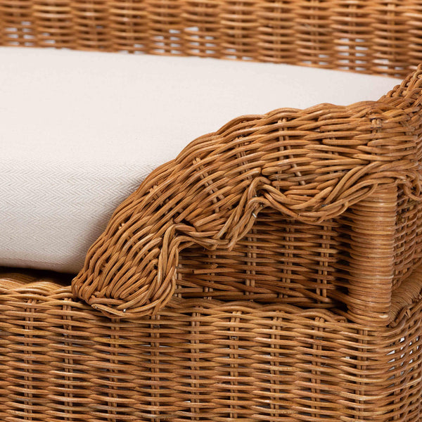 Baxton Studio Bali Papina Natural Rattan Pet Bed With Scalloped Sides, Handwoven Boho Lounge With Cushion Light Honey DC1122-Natural Rattan-Sm-Cushion-Pet Bed