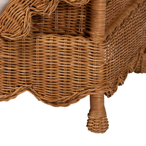 Baxton Studio Bali Papina Natural Rattan Pet Bed With Scalloped Sides, Handwoven Boho Lounge With Cushion Light Honey DC1122-Natural Rattan-Sm-Cushion-Pet Bed