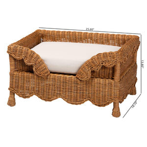 Baxton Studio Bali Papina Natural Rattan Pet Bed With Scalloped Sides, Handwoven Boho Lounge With Cushion Light Honey DC1122-Natural Rattan-Sm-Cushion-Pet Bed