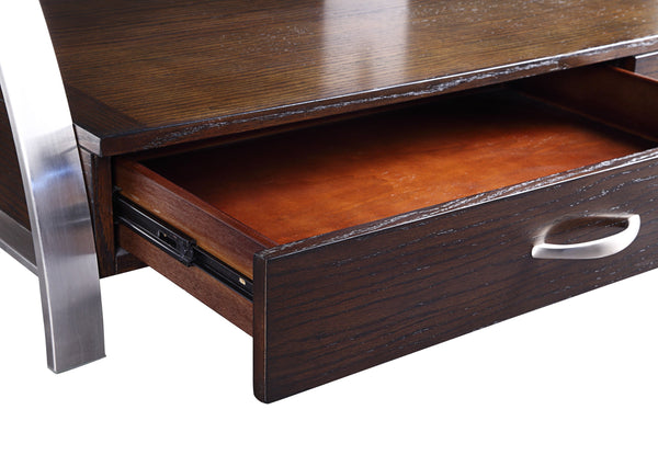 English Elm 1pc Tioga Modern TV Stand with Glass Top & Brushed Chrome Frame, Espresso Shelf, Drawers, 60" B011P289735
