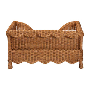 Baxton Studio Bali Papina Natural Rattan Pet Bed With Scalloped Sides, Handwoven Boho-Coastal Lounge W/ Cushion Light Honey DC1122-Natural Rattan-Lg-Cushion-Pet Bed