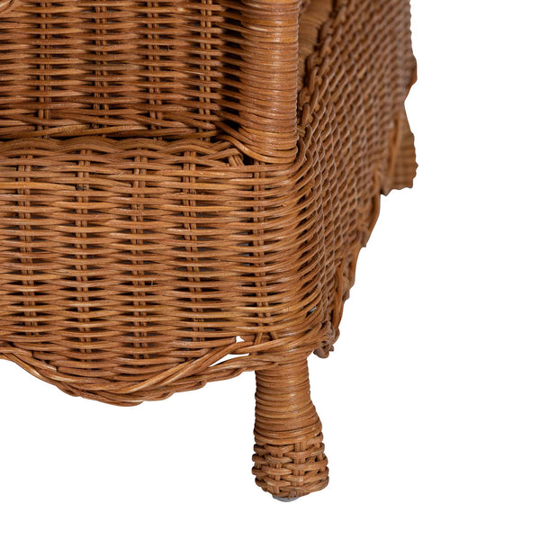 Baxton Studio Bali Papina Natural Rattan Pet Bed With Scalloped Sides, Handwoven Boho-Coastal Lounge W/ Cushion Light Honey DC1122-Natural Rattan-Lg-Cushion-Pet Bed