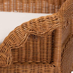 Baxton Studio Bali Papina Natural Rattan Pet Bed With Scalloped Sides, Handwoven Boho-Coastal Lounge W/ Cushion Light Honey DC1122-Natural Rattan-Lg-Cushion-Pet Bed