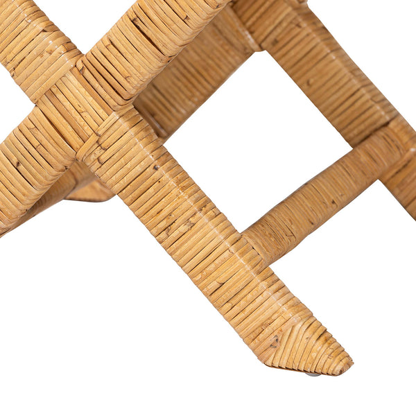 Baxton Studio Bali Modesta Natural Rattan Bench - Handwoven Teak Frame, Scalloped Apron & X-Frame Coastal Boho Seating DC9050 Mod-Natural Rattan-Bench