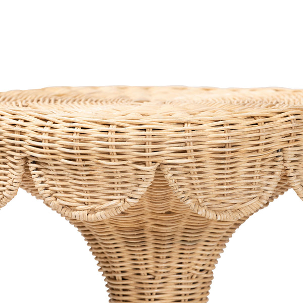 Baxton Studio Bali Natala Rattan End Table — Handwoven Tulip Pedestal Side Table With Scalloped Edge Accent 17.20" W x 17.20" D x 23.60" H DC1106 Nat-Light Honey Rattan-End Table