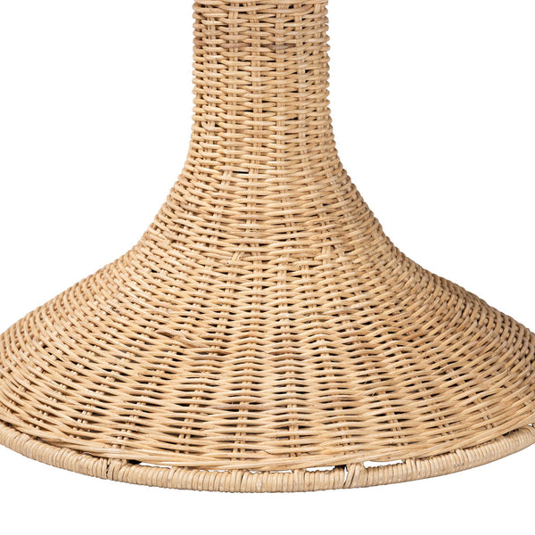 Baxton Studio Bali Natala Rattan End Table — Handwoven Tulip Pedestal Side Table With Scalloped Edge Accent 17.20" W x 17.20" D x 23.60" H DC1106 Nat-Light Honey Rattan-End Table