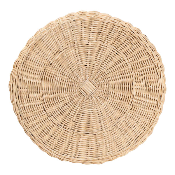 Baxton Studio Bali Natala Rattan End Table — Handwoven Tulip Pedestal Side Table With Scalloped Edge Accent 17.20" W x 17.20" D x 23.60" H DC1106 Nat-Light Honey Rattan-End Table