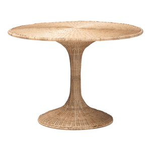 Baxton Studio Bali Natala Rattan End Table — Handwoven Tulip Pedestal Side Table With Scalloped Edge Accent 41.30" W x 41.30" D x 29.50" H DC1105 Nat-Light Honey Rattan-Dining Table