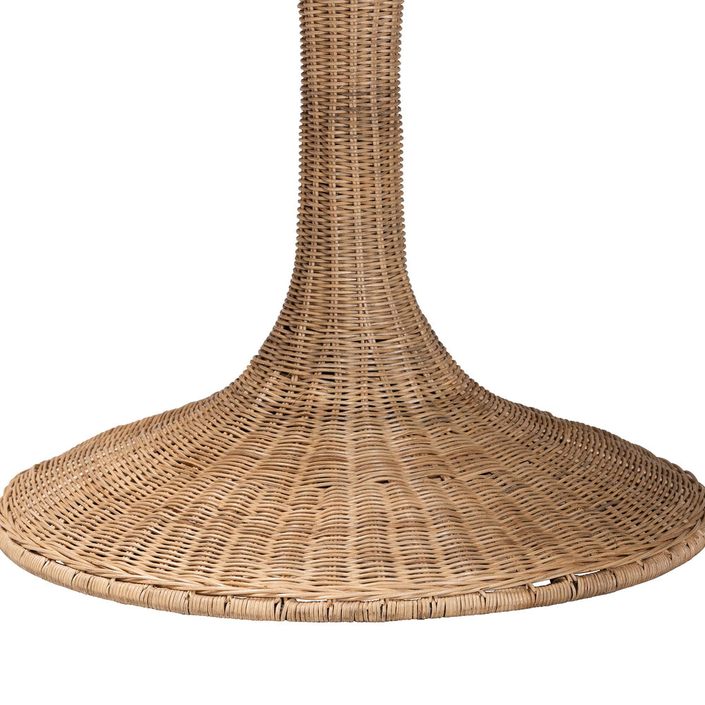 Baxton Studio Bali Natala Rattan End Table — Handwoven Tulip Pedestal Side Table With Scalloped Edge Accent 41.30" W x 41.30" D x 29.50" H DC1105 Nat-Light Honey Rattan-Dining Table