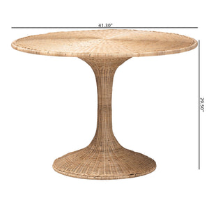 Baxton Studio Bali Natala Rattan End Table — Handwoven Tulip Pedestal Side Table With Scalloped Edge Accent 41.30" W x 41.30" D x 29.50" H DC1105 Nat-Light Honey Rattan-Dining Table