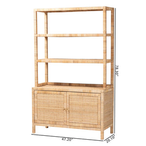 Baxton Studio Bali Mortis Handwoven Rattan 4-Tier Open Shelf Cabinet With Double-Door Base — Coastal Boho Storage Marcelo-Natural-Cabinet-KD-Box