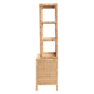 Baxton Studio Bali Mortis Handwoven Rattan 4-Tier Open Shelf Cabinet With Double-Door Base — Coastal Boho Storage Marcelo-Natural-Cabinet-KD-Box