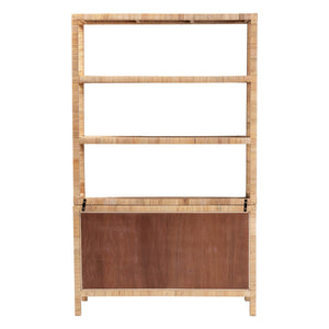 Baxton Studio Bali Mortis Handwoven Rattan 4-Tier Open Shelf Cabinet With Double-Door Base — Coastal Boho Storage Marcelo-Natural-Cabinet-KD-Box