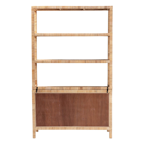Baxton Studio Bali Mortis Handwoven Rattan 4-Tier Open Shelf Cabinet With Double-Door Base — Coastal Boho Storage Marcelo-Natural-Cabinet-KD-Box