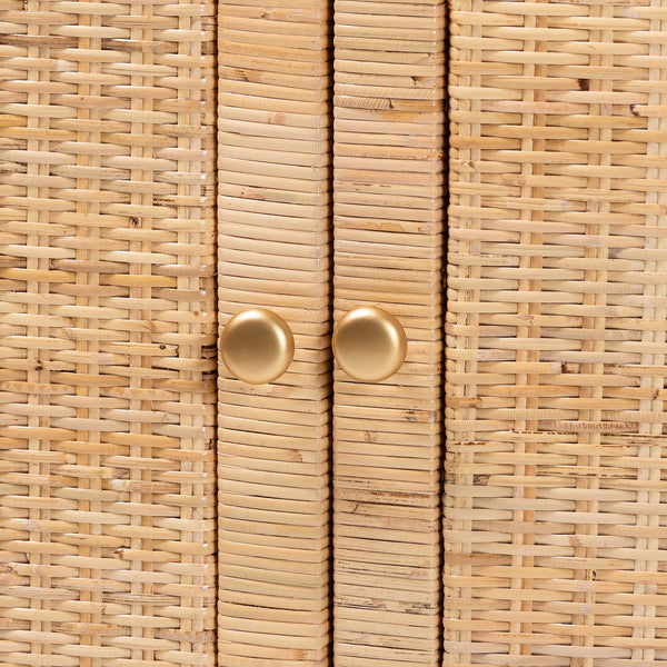 Baxton Studio Bali Mortis Handwoven Rattan 4-Tier Open Shelf Cabinet With Double-Door Base — Coastal Boho Storage Marcelo-Natural-Cabinet-KD-Box