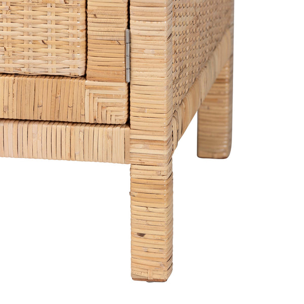 Baxton Studio Bali Mortis Handwoven Rattan 4-Tier Open Shelf Cabinet With Double-Door Base — Coastal Boho Storage Marcelo-Natural-Cabinet-KD-Box