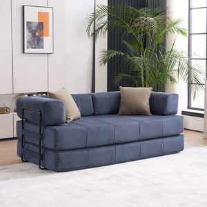 English Elm Folding Sofa Bed with Corduroy Cover, 78.5" Convertible Futon Couch, No-Assembly Foam Spring Mattress, Compact Sleeper for Living Room Blue W2915P276732