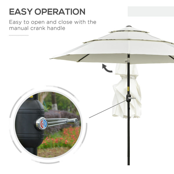 English Elm Outsunny 9Ft Deluxe Patio Umbrella With Crank & Tilt, Vented 3-Tier Canopy For Ultimate Shade Comfort W2225P200443-GIGA