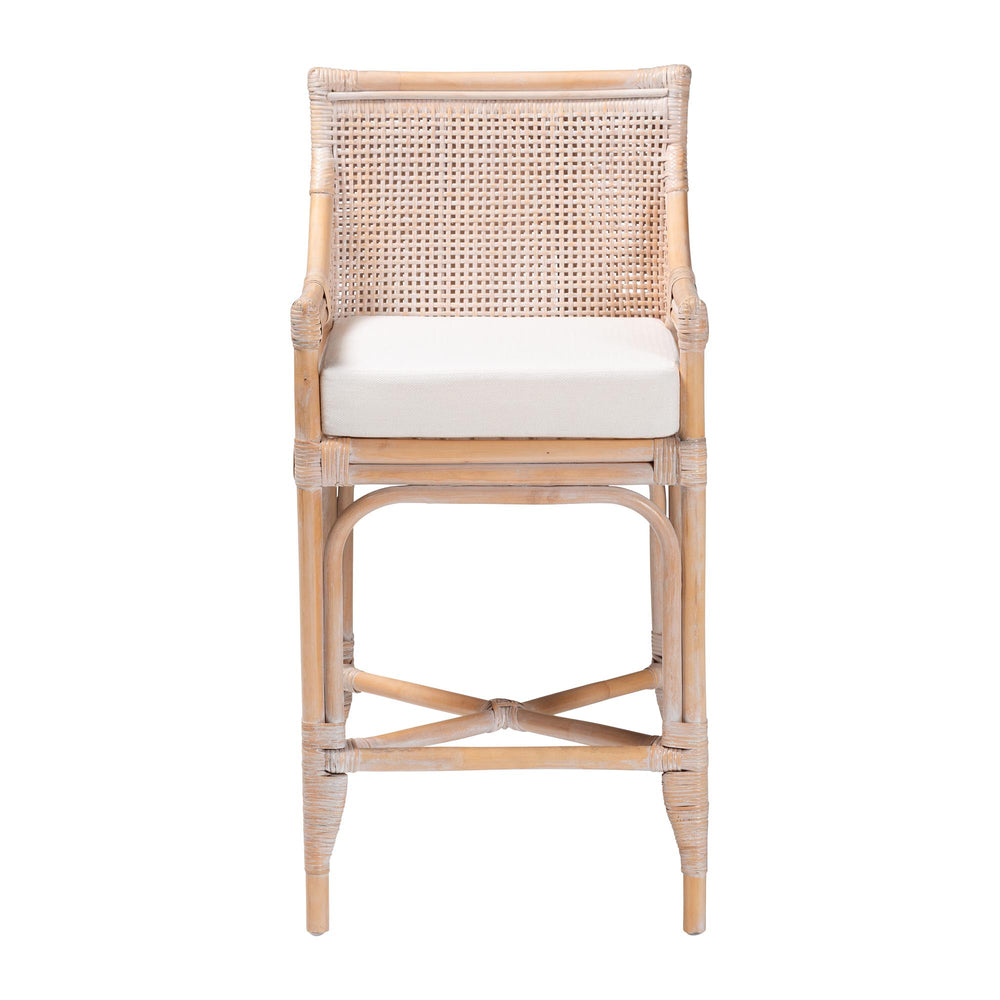 Baxton Studio Bali Allen Natural Rattan Counter Stool — Handwoven Lattice Back, Removable Cushion, Coastal Boho Flair Allen-White Washed Rattan-Cushion-CS