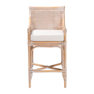Baxton Studio Bali Allen Natural Rattan Counter Stool — Handwoven Lattice Back, Removable Cushion, Coastal Boho Flair Allen-White Washed Rattan-Cushion-CS