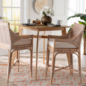 Baxton Studio Bali Allen Natural Rattan Counter Stool — Handwoven Lattice Back, Removable Cushion, Coastal Boho Flair Allen-White Washed Rattan-Cushion-CS