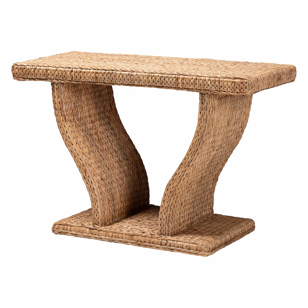Baxton Studio Bali Alyssa Seagrass Console Table — Handwoven Mahogany Frame, Sculptural Boho Entryway Accent Alyssa-Rattan/Abaca-Console Tables