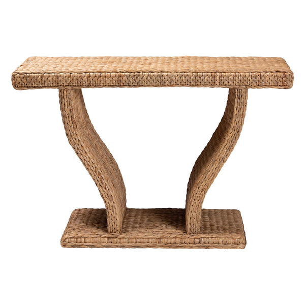 Baxton Studio Bali Alyssa Seagrass Console Table — Handwoven Mahogany Frame, Sculptural Boho Entryway Accent Alyssa-Rattan/Abaca-Console Tables