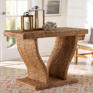 Baxton Studio Bali Alyssa Seagrass Console Table — Handwoven Mahogany Frame, Sculptural Boho Entryway Accent Alyssa-Rattan/Abaca-Console Tables