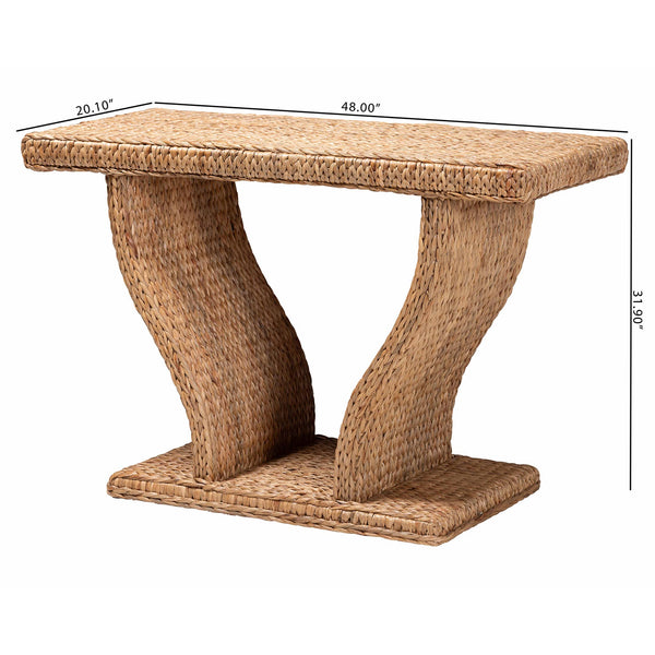 Baxton Studio Bali Alyssa Seagrass Console Table — Handwoven Mahogany Frame, Sculptural Boho Entryway Accent Alyssa-Rattan/Abaca-Console Tables