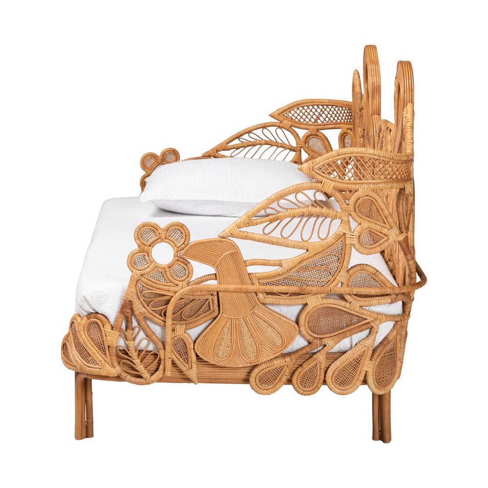 Baxton Studio Bali & Pari Aves Handwoven Rattan Daybed Flamingo Frame Boho Tropical Lounge Bed Aves-Light Honey Rattan No Mattress-Daybed