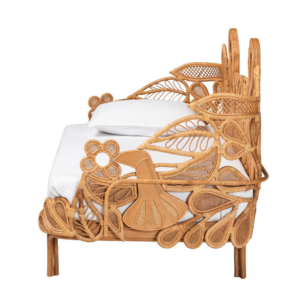 Baxton Studio Bali & Pari Aves Handwoven Rattan Daybed Flamingo Frame Boho Tropical Lounge Bed Aves-Light Honey Rattan No Mattress-Daybed