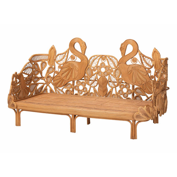 Baxton Studio Bali & Pari Aves Handwoven Rattan Daybed Flamingo Frame Boho Tropical Lounge Bed Aves-Light Honey Rattan No Mattress-Daybed