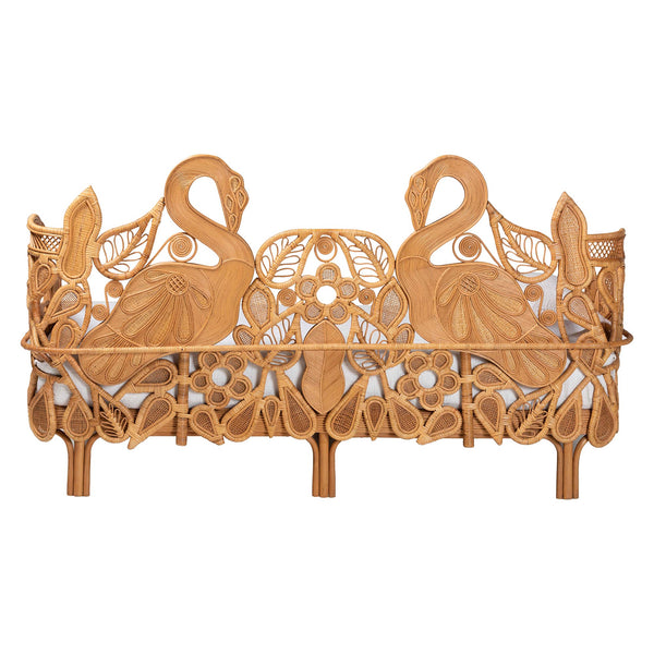 Baxton Studio Bali & Pari Aves Handwoven Rattan Daybed Flamingo Frame Boho Tropical Lounge Bed Aves-Light Honey Rattan No Mattress-Daybed