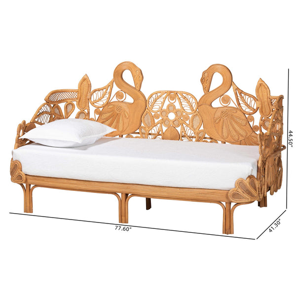 Baxton Studio Bali & Pari Aves Handwoven Rattan Daybed Flamingo Frame Boho Tropical Lounge Bed Aves-Light Honey Rattan No Mattress-Daybed