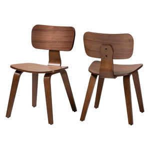 Baxton Studio Baxton Billie Walnut 2-Piece Bentwood Dining Chairs — Mid-Century Ergonomic Seats, Sculptural Design Billie-Walnut-DC