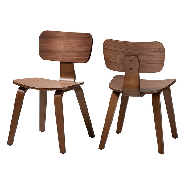 Baxton Studio Baxton Billie Walnut 2-Piece Bentwood Dining Chairs — Mid-Century Ergonomic Seats, Sculptural Design Billie-Walnut-DC
