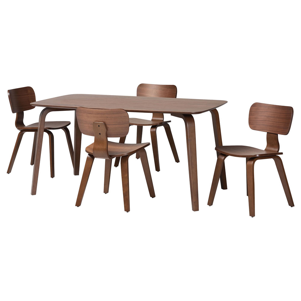 Baxton Studio Baxton Billie 5-Piece Wood Dining Set — Mid-Century Bentwood Chairs & Rectangular Walnut Table, Durable Finish Billie-Walnut-5PC Dining Set