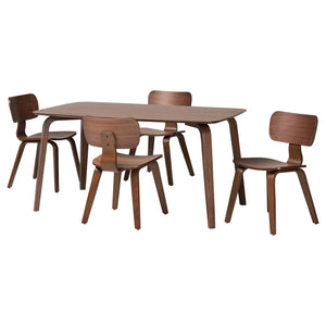 Baxton Studio Baxton Billie 5-Piece Wood Dining Set — Mid-Century Bentwood Chairs & Rectangular Walnut Table, Durable Finish Billie-Walnut-5PC Dining Set