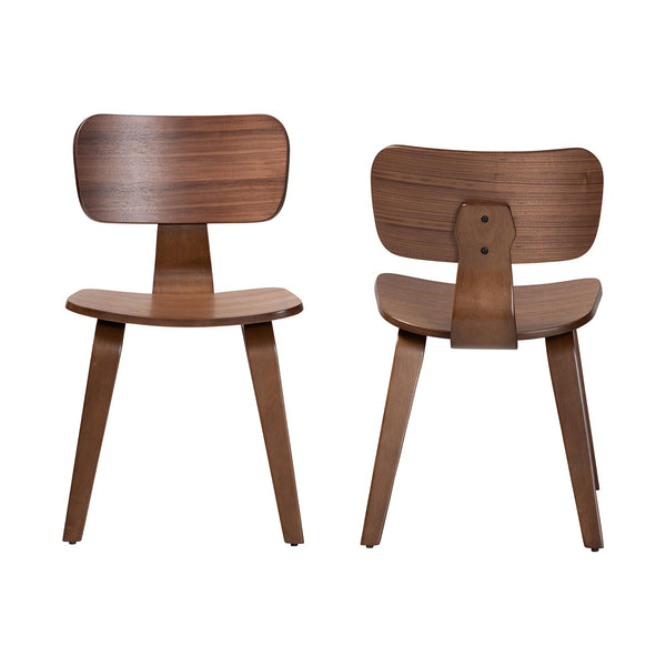 Baxton Studio Baxton Billie Walnut 2-Piece Bentwood Dining Chairs — Mid-Century Ergonomic Seats, Sculptural Design Billie-Walnut-DC