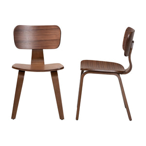 Baxton Studio Baxton Billie Walnut 2-Piece Bentwood Dining Chairs — Mid-Century Ergonomic Seats, Sculptural Design Billie-Walnut-DC