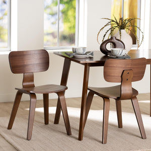Baxton Studio Baxton Billie Walnut 2-Piece Bentwood Dining Chairs — Mid-Century Ergonomic Seats, Sculptural Design Billie-Walnut-DC