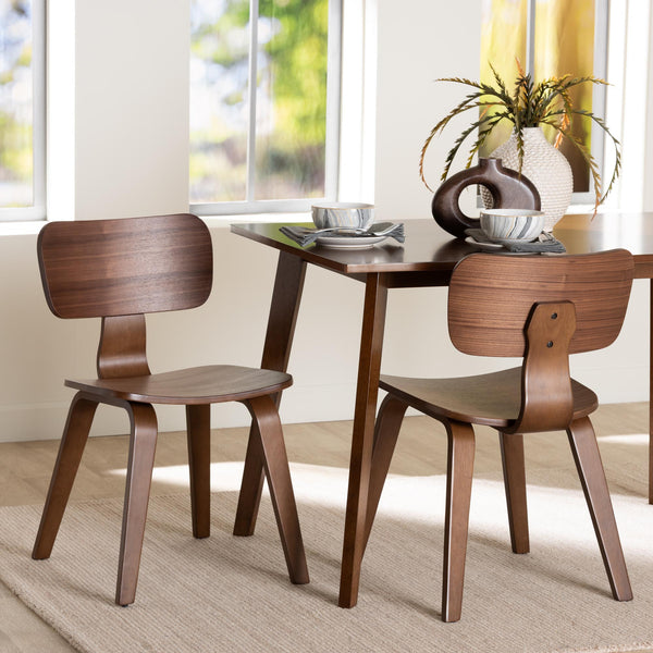 Baxton Studio Baxton Billie Walnut 2-Piece Bentwood Dining Chairs — Mid-Century Ergonomic Seats, Sculptural Design Billie-Walnut-DC