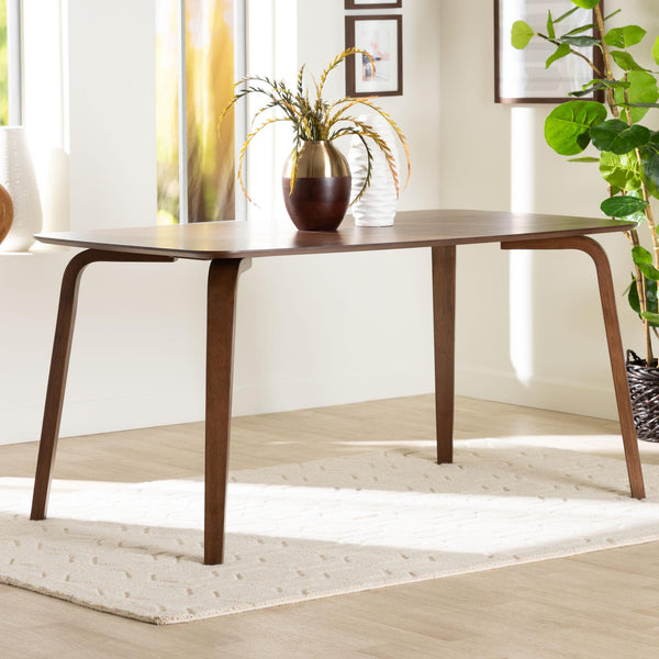 Baxton Studio Baxton Billie Mid-Century Dining Table With Sculptural Bentwood Legs, Solid Rubberwood, Seats 4–6 Billie-Walnut-Rectangle-DT